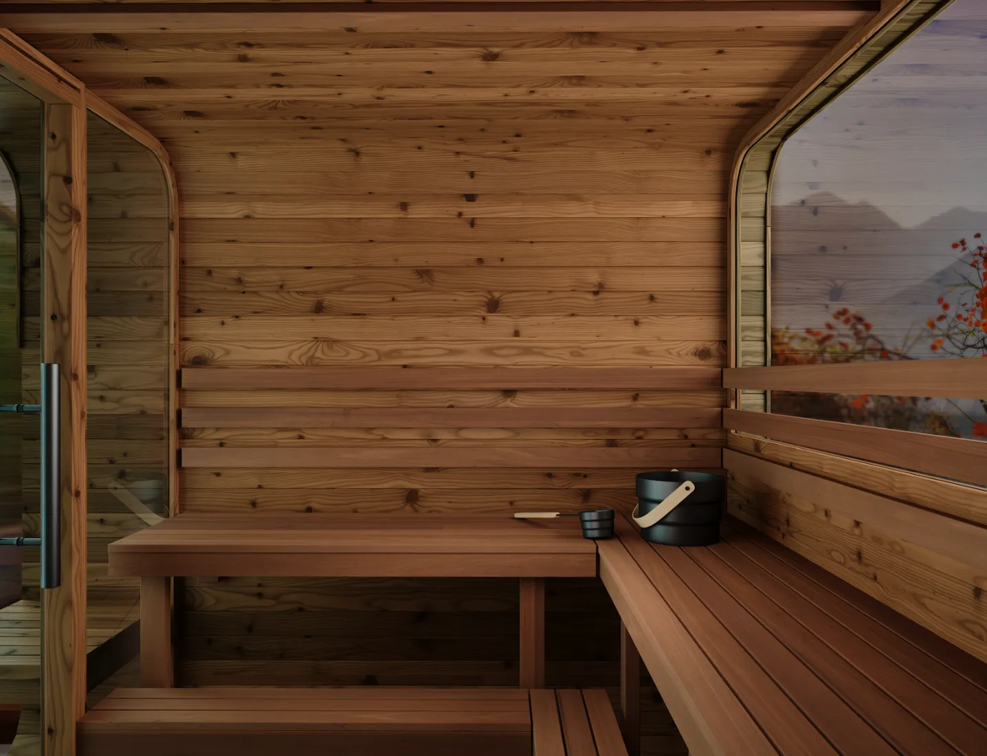 6 Person Thermory Square Sauna No 40 with Terrace & Window